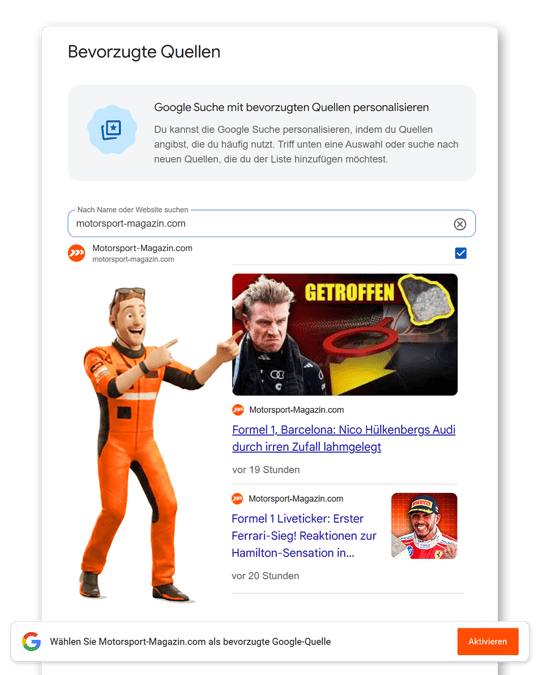 Motorsport-Magazin bei Google als bevorzugte Quelle